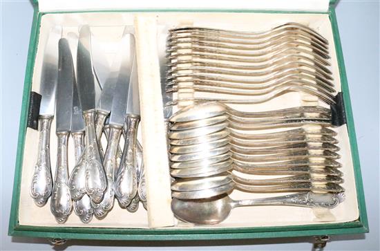 Canteen of Solingen flatware (green rexine case) and a similar part service of flatware (loose)